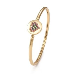 Rack‎ Plating Brass Micro Pave Cubic Zirconia Bangles, Real 18K Gold Plated Flat